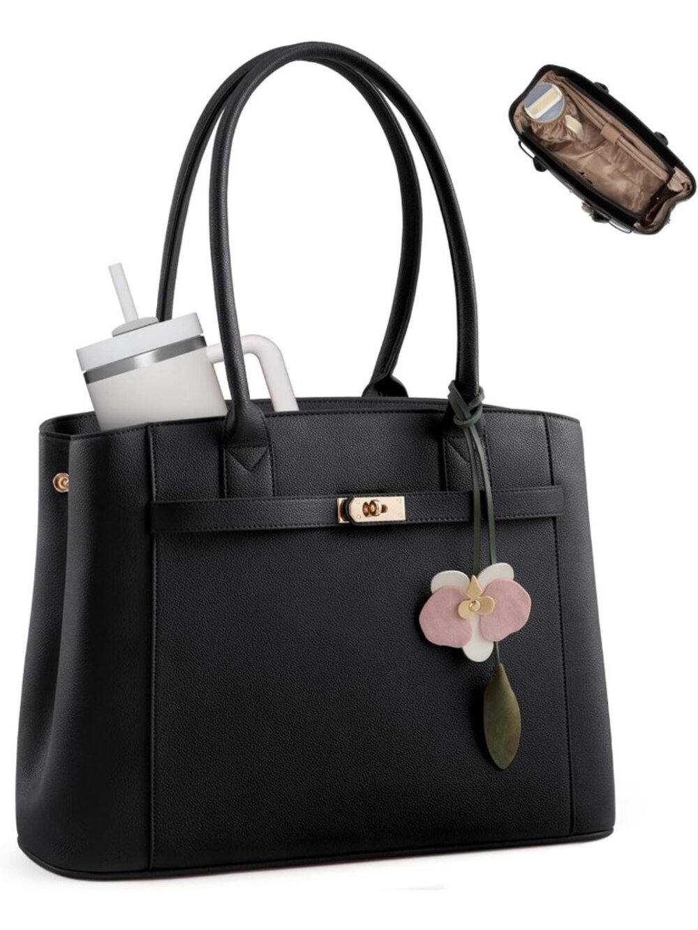 Stylish Women's Work Tote Laptop Bag with Large Cup Holder - Perfect for